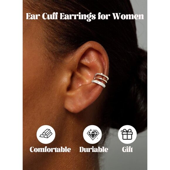 STYLE-C-SILVER Plated Non Pierced Adjustable Fake Ear Cuff Earrings for Women - Picture 6 of 6